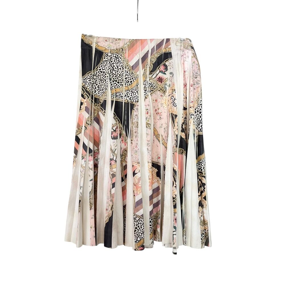 Orly Paris France Ecru Multi Chain Faux Suede Pleated Midi Skirt size 38